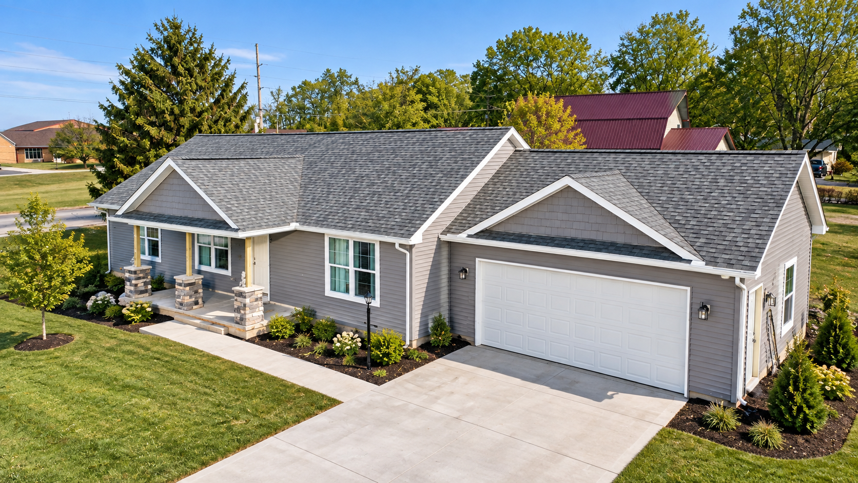Modular home with attached garage on a permanent foundation